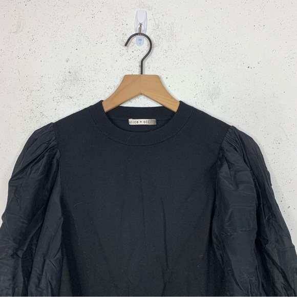 Alice + Olivia Kirie Poet Balloon Sleeve Silk Black Blouse Top Size Large - Picture 2 of 11